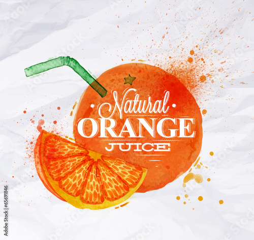 Poster watercolor orange juice