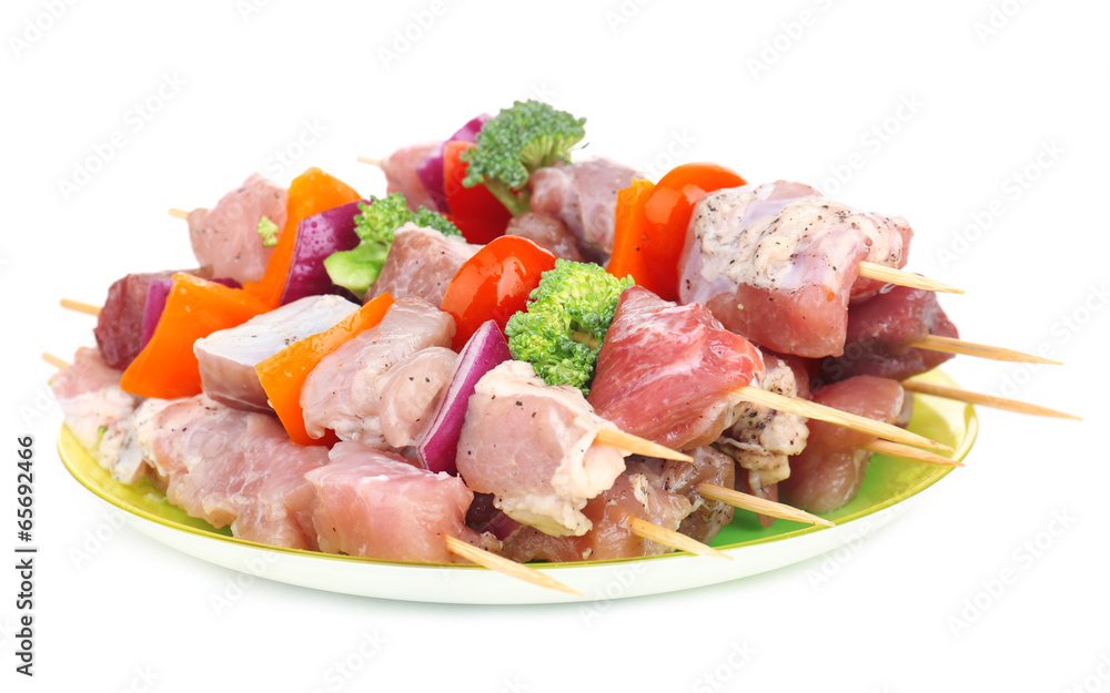 Raw pork kebab isolated on white Raw pork kebab isolated on white