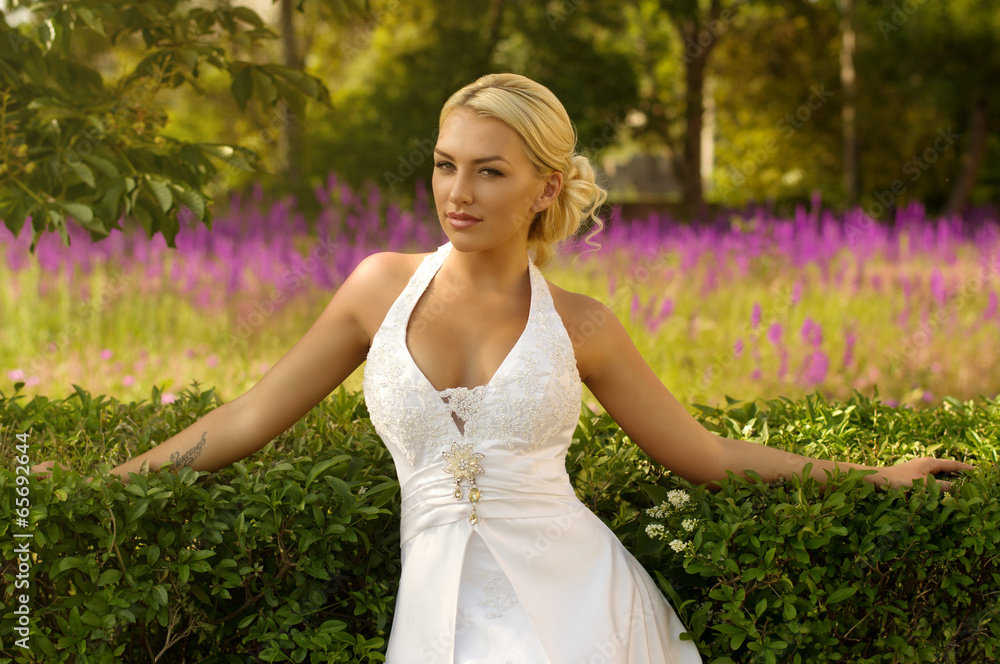 Beautiful bride with stylish make-up in white dress Beautiful bride with stylish make-up in white dress