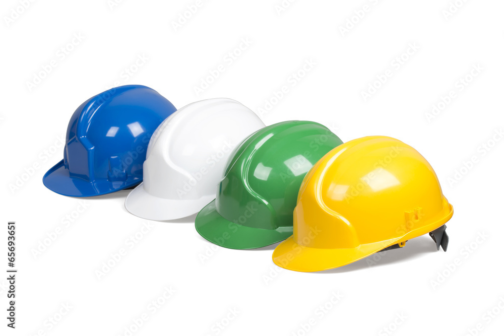Fototapeta premium Set of protection helmets isolated over white with clipping path