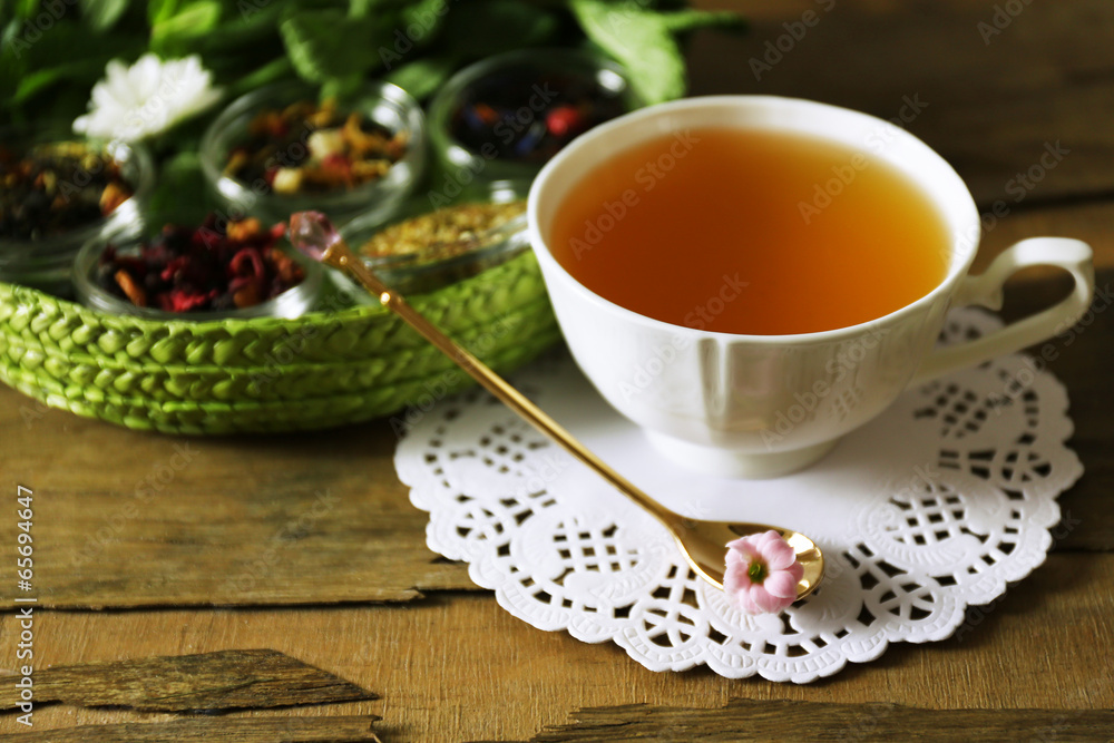 Cup of tasty green tea on table Cup of tasty green tea on table