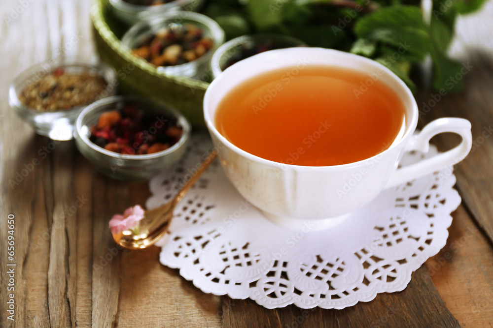 Cup of tasty green tea on table Cup of tasty green tea on table