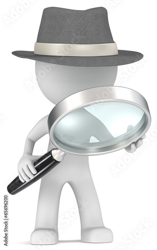 Case.Dude the detective with magnifying glass. Film Noir style.