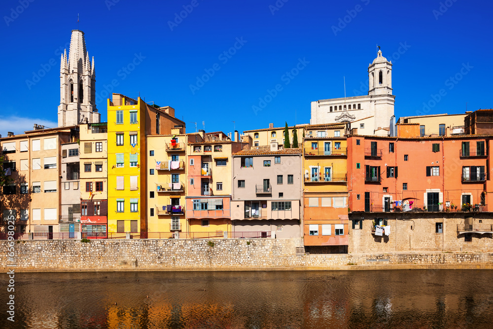 Picturesque houses on the river bank in Girona