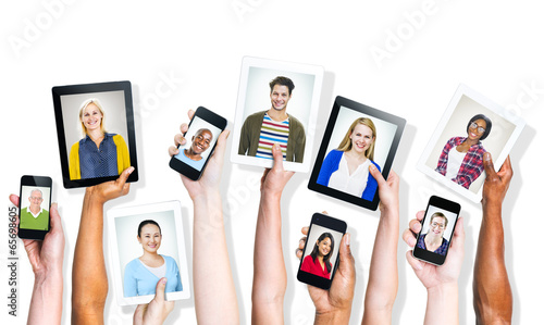Hands Holding Digital Devices with People's Images