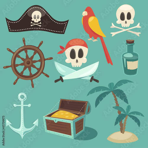 Photography cute pirate  set, objects collection, vector illustration