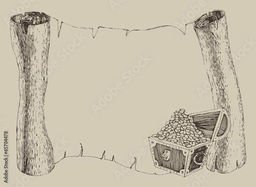 Island Treasure Map, engraved illustration