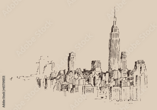 New York city engraving  vector illustration, hand drawn