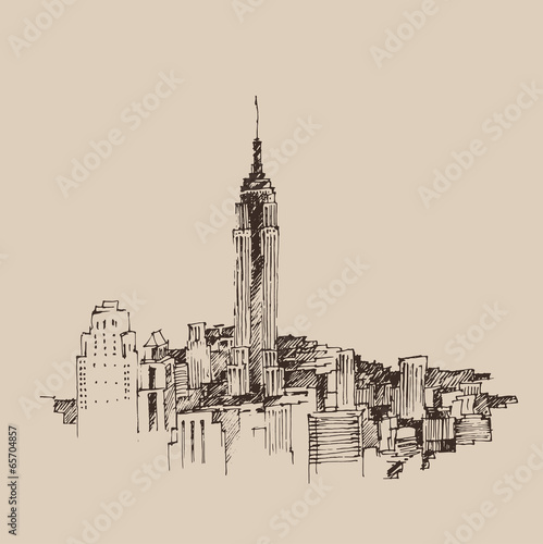 New York city engraving  vector illustration, hand drawn