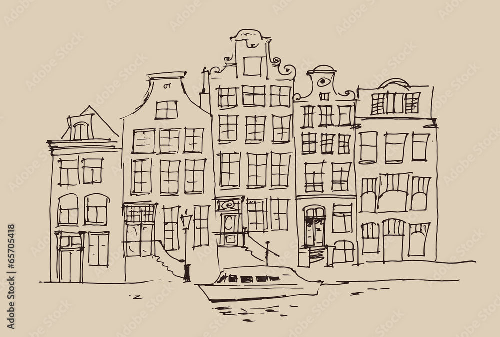 Amsterdam, city architecture, vintage engraved illustration