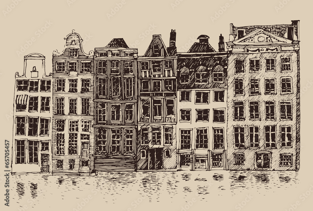Amsterdam, city architecture, vintage engraved illustration