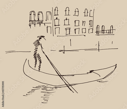 Venice city, Italy, vintage engraved illustration, hand drawn
