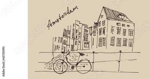 Amsterdam, city architecture, vintage engraved illustration
