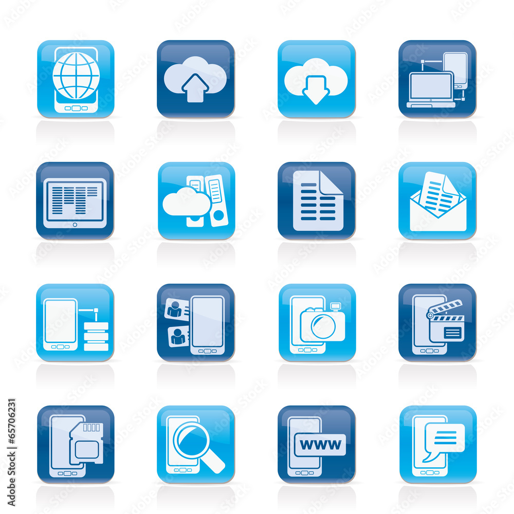 Connection, communication and mobile phone icons Connection, communication and mobile phone icons