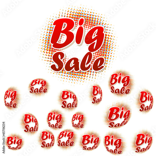 Big sale text on halftone pattern.