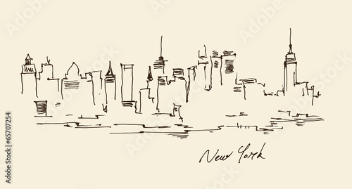 New York city architecture, vintage engraved illustration