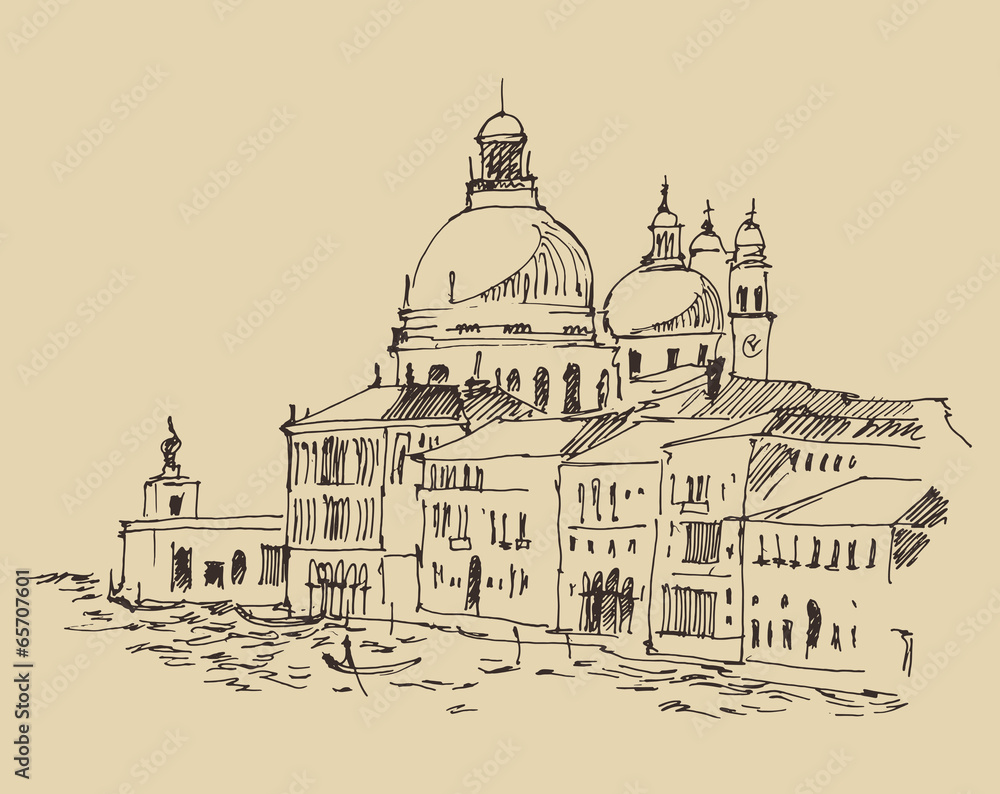 Venice city architecture, vintage engraved illustration