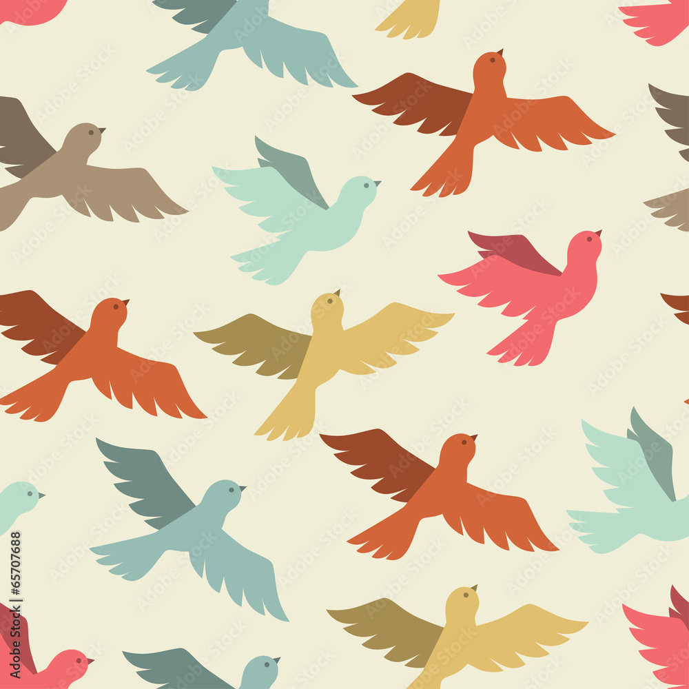 Seamless pattern with stylized color flying birds. Seamless pattern with stylized color flying birds.