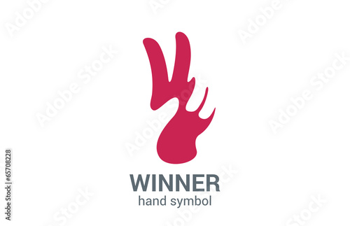 V letter hand victory symbol vector logo design