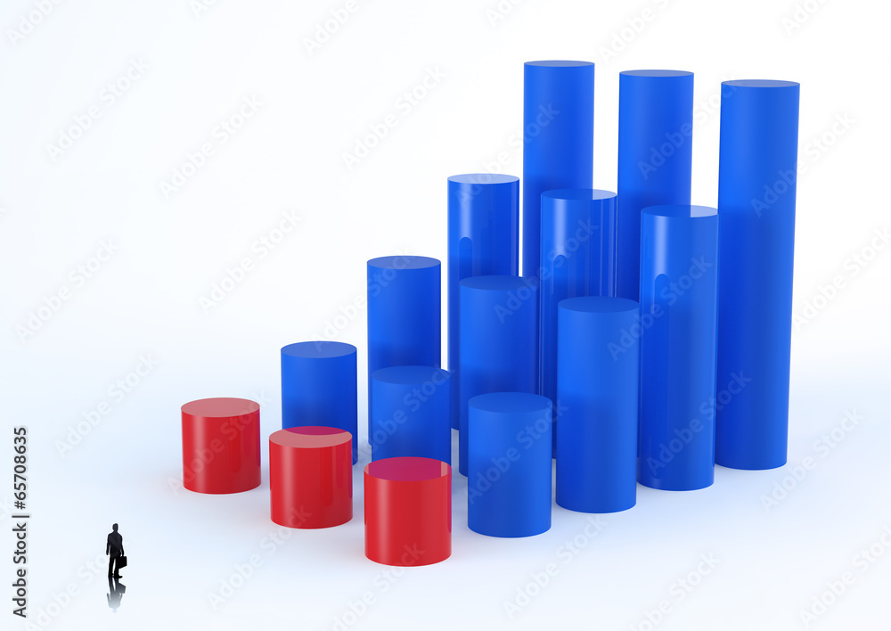 businessman looking at 3D Bar Chart and chart growth as concept businessman looking at 3D Bar Chart and chart growth as concept