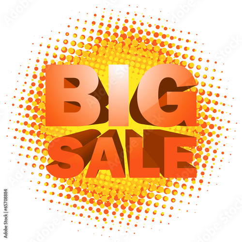 Big sale text on halftone pattern.