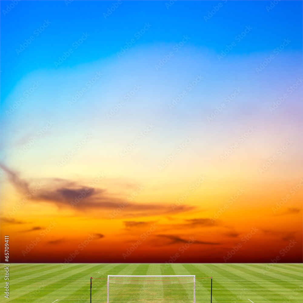 soccer field with beautiful sunset background