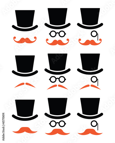 Wallpaper Mural Ginger mustache or moustache with hat and glasses icons set Torontodigital.ca