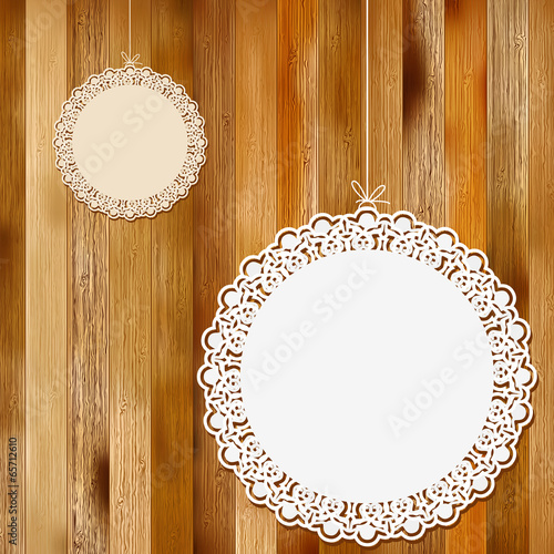 Lace frame on wooden background.  + EPS8