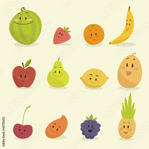 funny cartoon fruits vector illustration, flat style