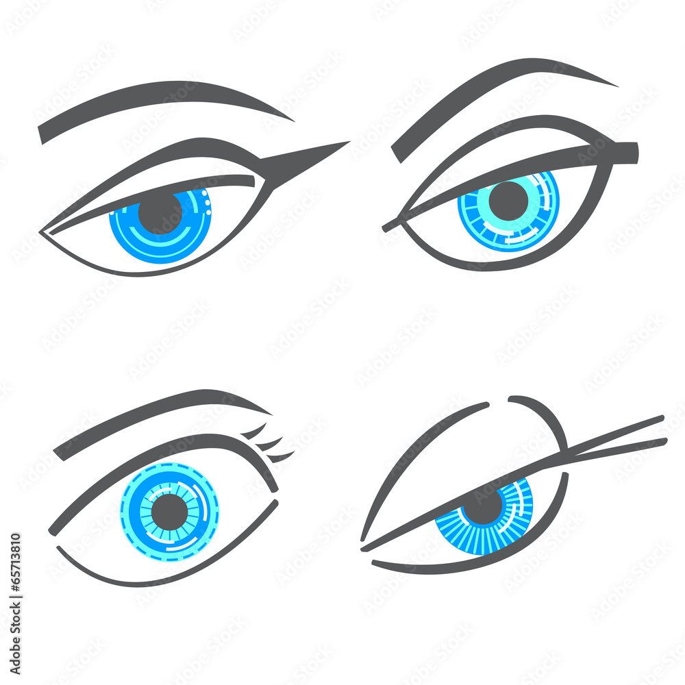 Graphic robot woman look eyes set Graphic robot woman look eyes set