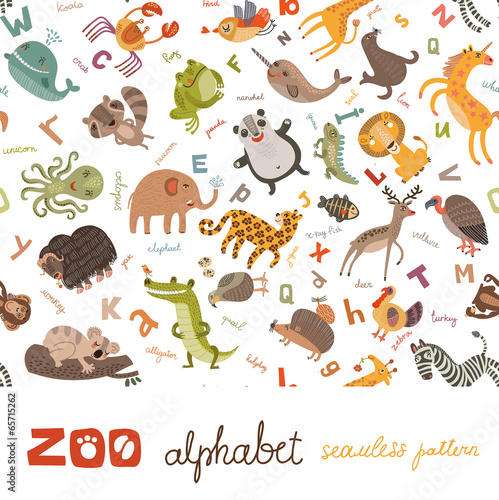 Zoo ABC seamless pattern