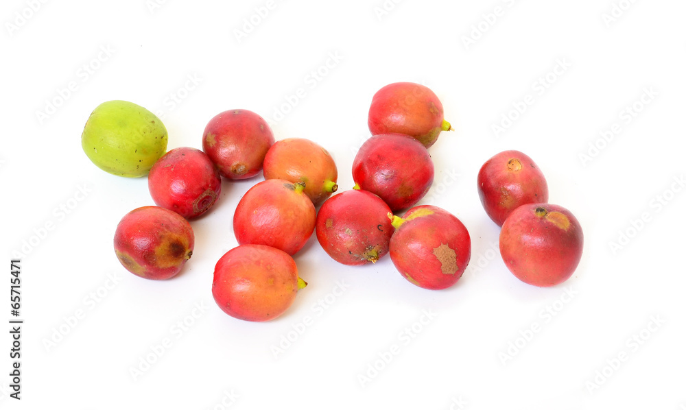 red ripe coffee beans isolated on white background. red ripe coffee beans isolated on white background.