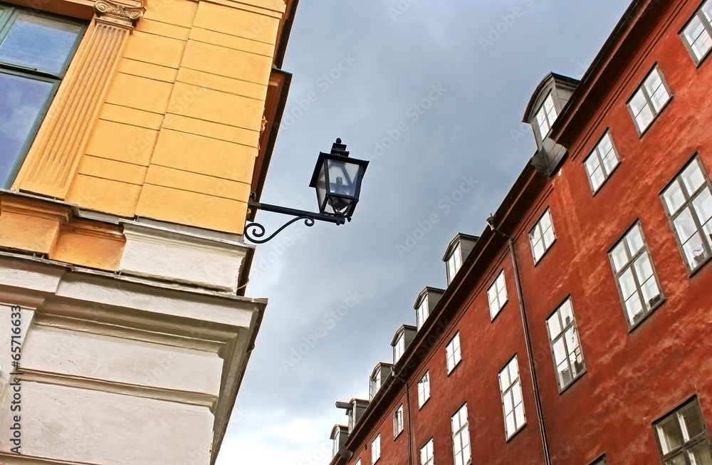 Old buildings and lantern on the street of Stockholm, Sweden Old buildings and lantern on the street of Stockholm, Sweden