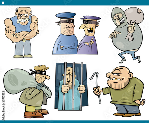 thieves and thugs cartoon set