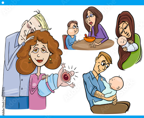 parents and kids cartoon set