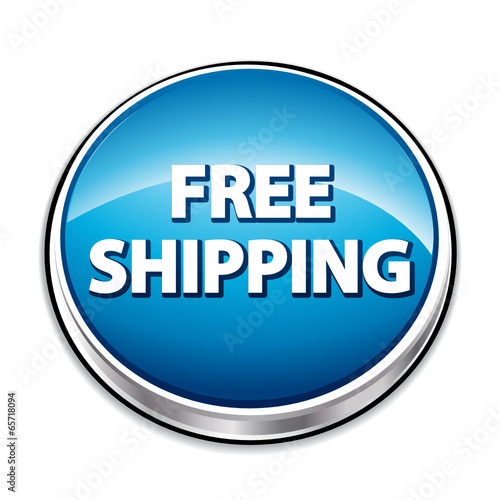 Free shipping. 3d blue metallic icon or button.