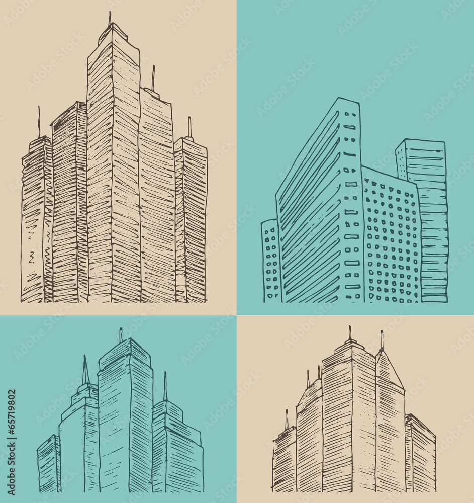skyscraper, city architecture, vintage engraved illustration