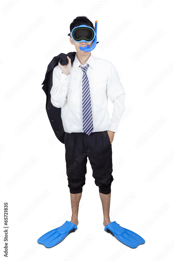 Successful businessman wearing snorkeling isolated Successful businessman wearing snorkeling isolated