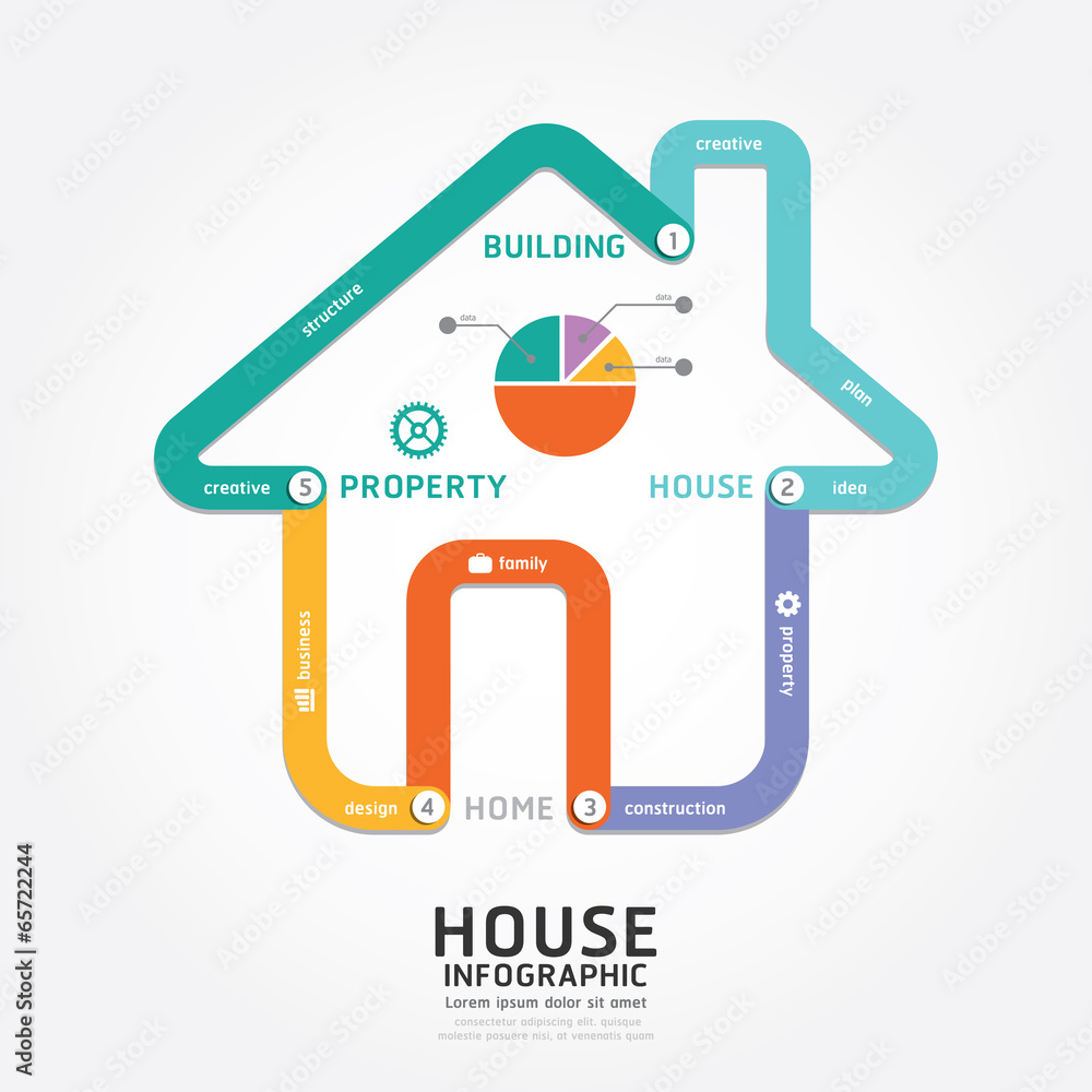 infographics vector building house design diagram line style Stock ...