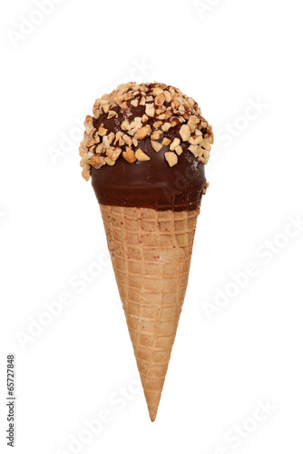 peanut and chocolate ice cream in sugar cone