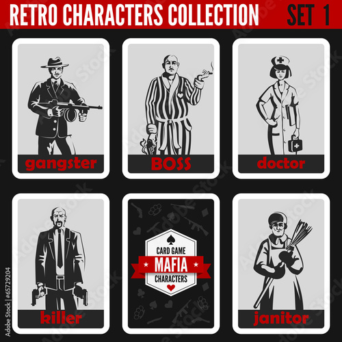 Retro vintage people collection. Mafia noir style professions.