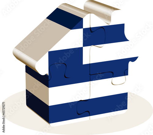 house home icon with Greece flag in puzzle
