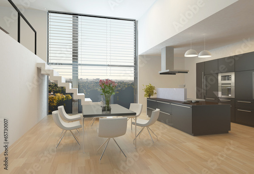 Canvas Print Modern kitchen interior with a mezzanine