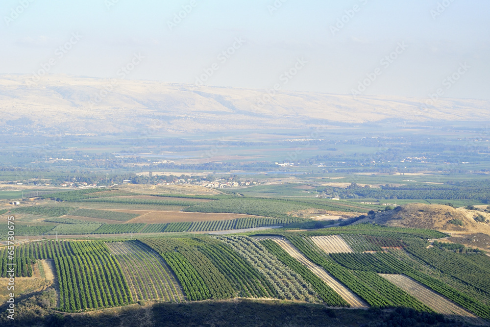 Golan Heights and Metula fields view in Upper Galilee