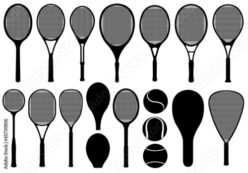 Set of different tennis rackets isolated on white