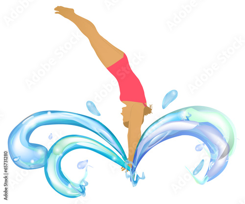 Female swimmer jumping in the sploshing water