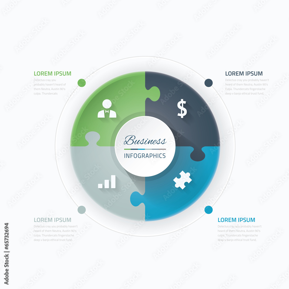Blue and green puzzle piece circle business vector infographics Stock