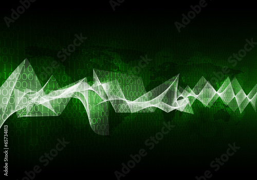 Glowing figures and waves. Hi-tech background