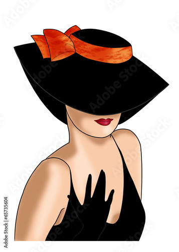 дама вшляпе с оранжевой лентой