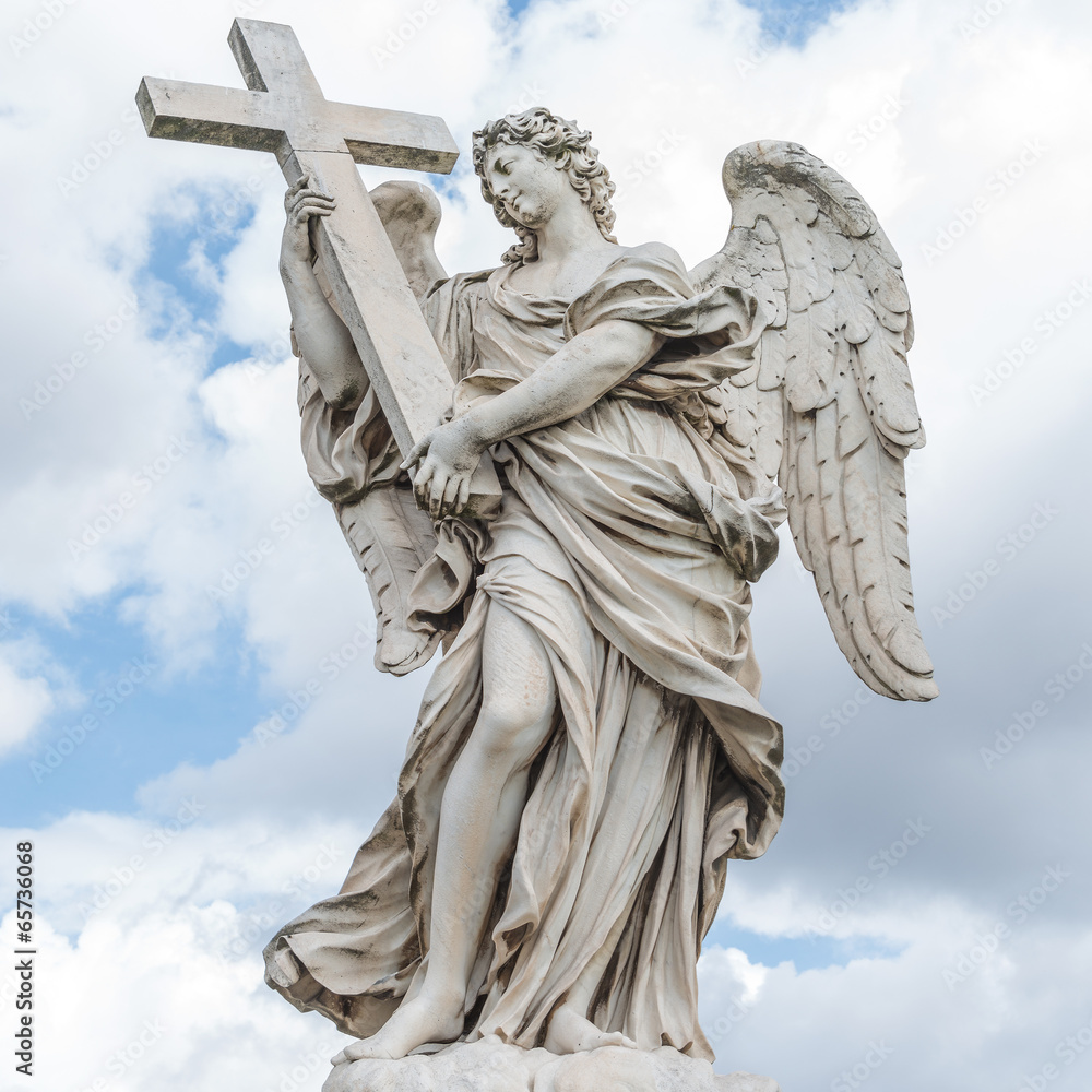 Fototapeta premium Holy angel with a cross at Ponte Sant'Angelo, Rome, Italy